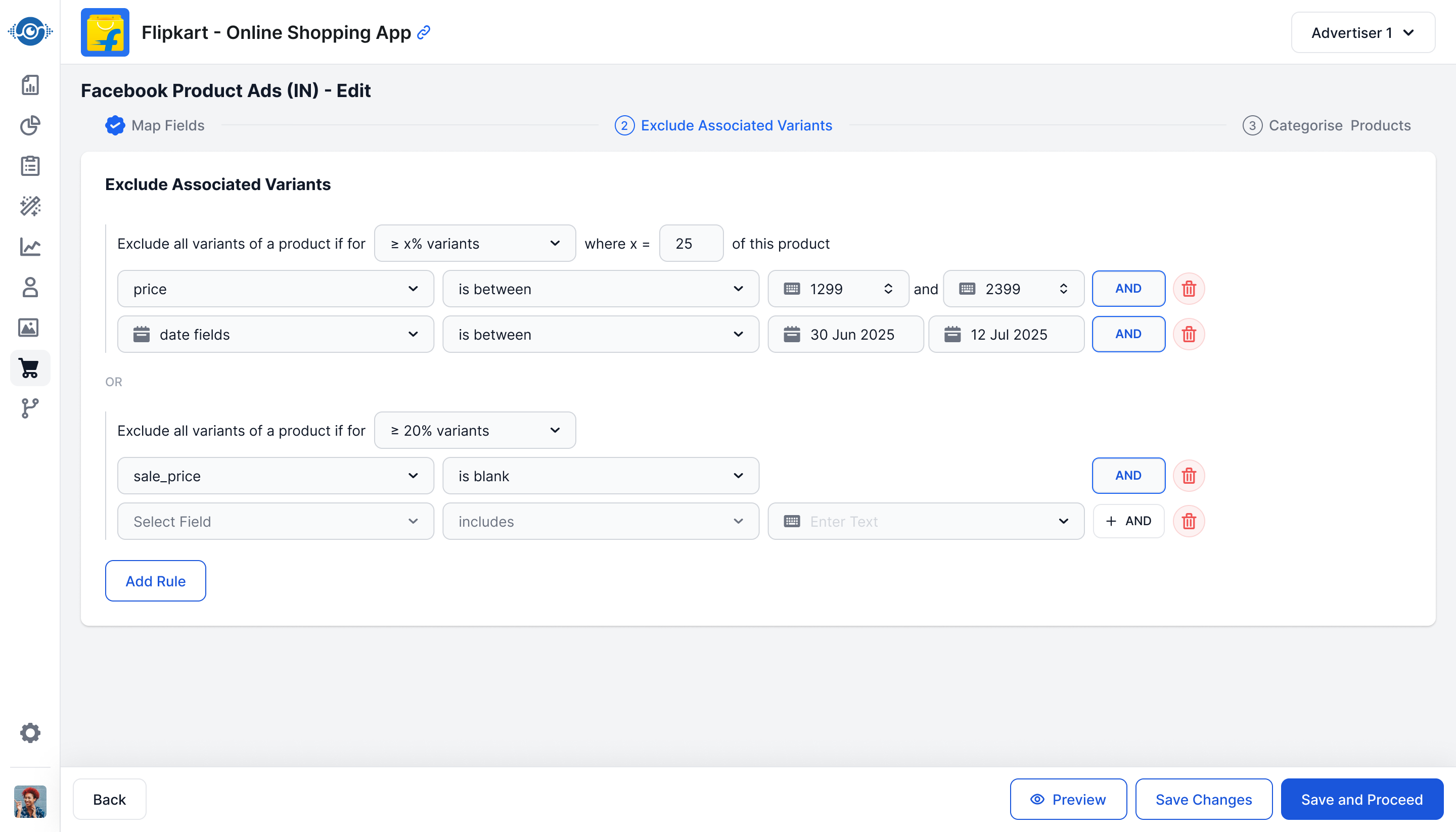 Exclude Associated Variants. Drop variants when a percentage match price ranges or have blank sale prices