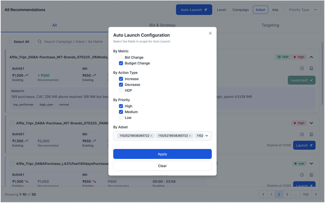 Co-pilot — auto-launch configuration modal