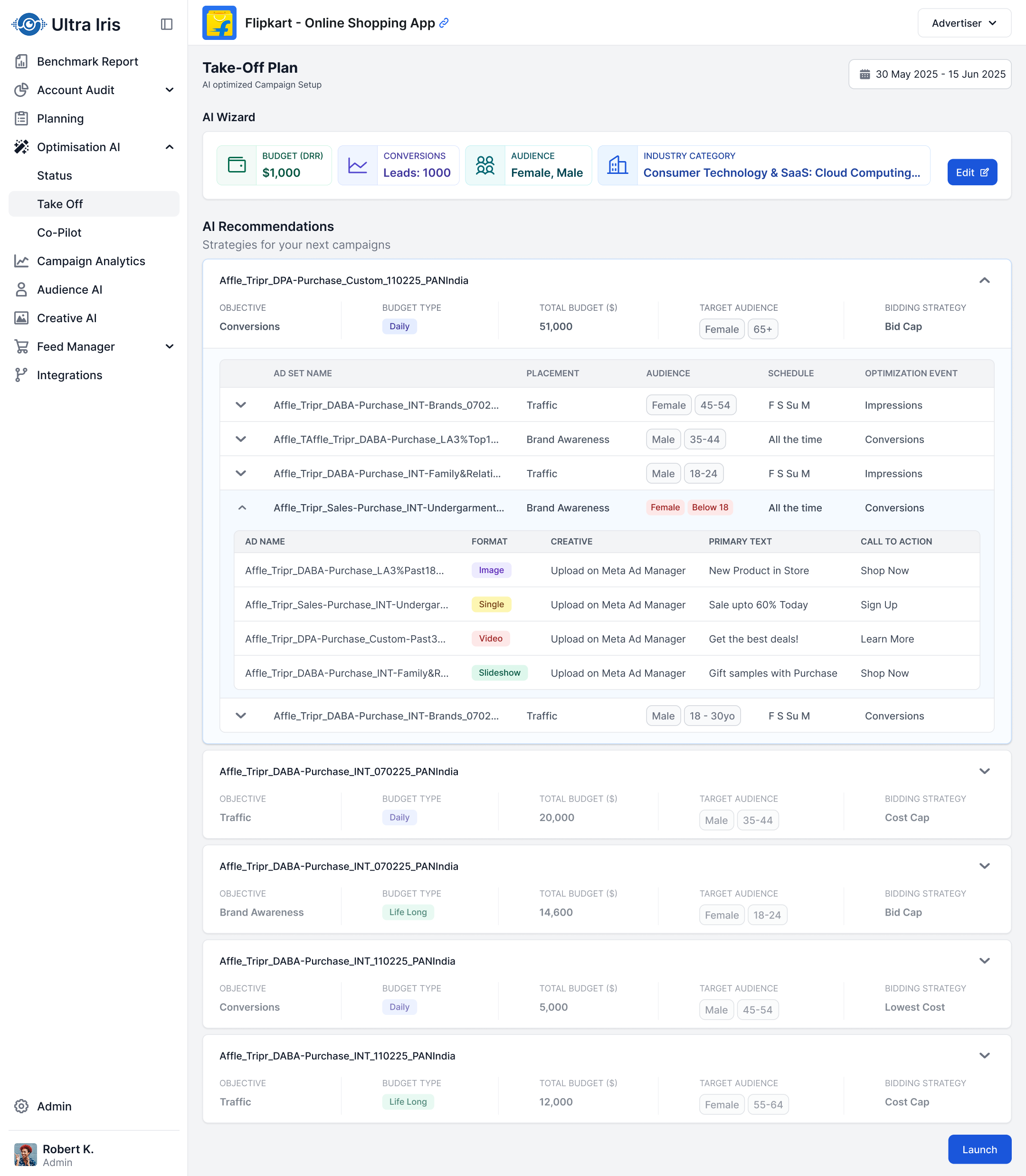 Takeoff — AI-generated campaign strategies